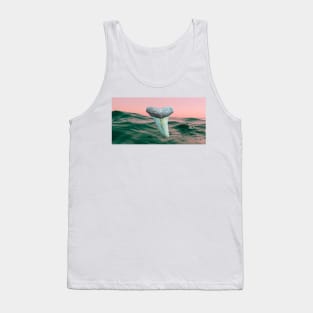 Pink Ocean Sunset Shark Tooth Fossil in the Waves Tank Top